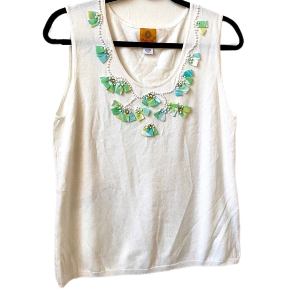 LAST CHANCE SALE! Ruby Rd. Ribbon Bow Embellished Beaded Tank Top, Large
